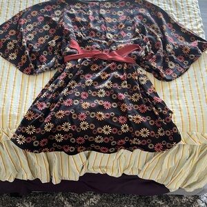Floral Kimono Dress with Pink Accents